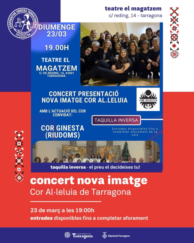 L’escenari del Teatre El Magatzem acull un concert molt especial amb @coraleluia amb @corginesta.riudoms com a convidats!

📆 Diumenge 23 de març | 19h
💰 Taquilla inversa – paga segons el que hagis gaudit!
📍 Teatre Magatzem · C/ Reding, 14

Vine i viu la música coral de prop! 🎵✨

#cooperativaobrera #cooperativaobreratarragona #tarragona #tgn #teatremagatzem